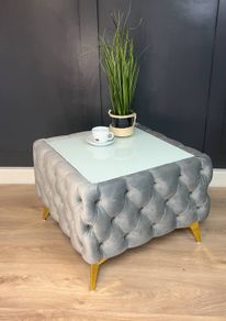 Velvet coffe table with glass