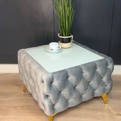 Velvet coffe table with glass