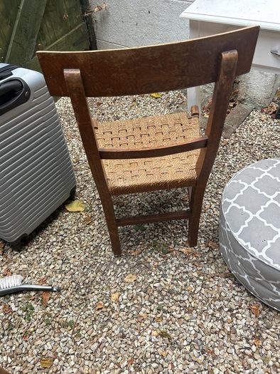 Solid wood chair with woven seat
