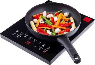 Electric Digital Induction Hob with 8 Temperature & Power Settings, 6 Cooking Modes, Timer, Overheat Protection, Auto Off, Child Safety Lock, Black