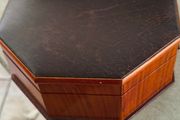 Vintage Octagonal Wood Jewelry Box: Lether Inlay, Mirrored Storage