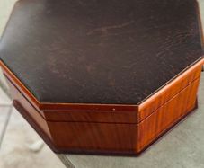 Vintage Octagonal Wood Jewelry Box: Lether Inlay, Mirrored Storage