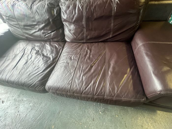 Brown leather sofa & armchair