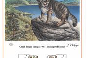 1986 Great Britain Limited Edition Lithographed Print measuring 333mm X 257mm showing Europa 86 Endangered Species Commemorative stamps with First Day of Issue Cancel