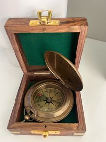 vintage reproduction compass hitler Solid Brass Push Button Compass Antique 3 Inch Nautical With Wooden Box