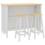 Kitchen island serving cart with 2 stools foldable worktop 2 cabinets with 4 doors modern design white Image 3