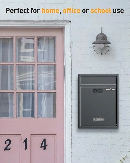 Wall Mount Mailbox for Outside, Large Locking Mailbox with Combination Lock, Security Mail Box for House, Safe Key Drop Box, Post Box, Steel Cash Drop Box for Home Office School, Black