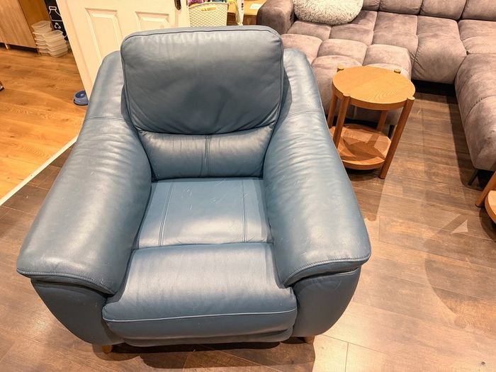 Blue Leather Power Recliner