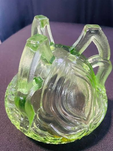 Vintage Sowerby Green glass bowl on three feet