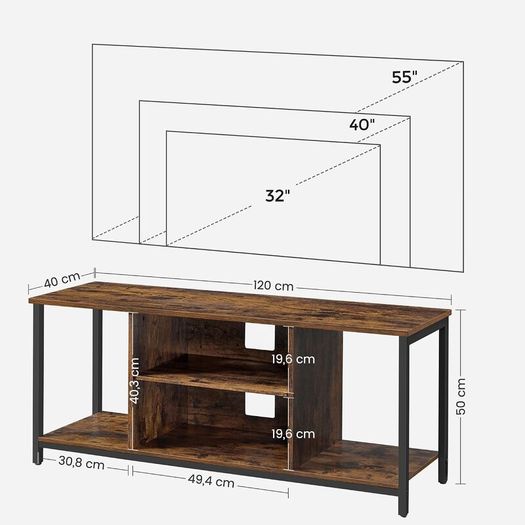 Vintage Brown TV Cabinet for TVs up to 65 Inches with Open Compartments