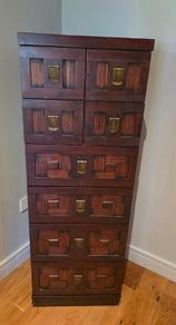 Solid Dark Wood Tallboy / Chest of Drawers - Asian Inspired