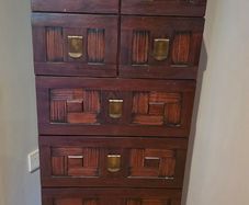 Solid Dark Wood Tallboy / Chest of Drawers - Asian Inspired