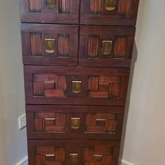 Solid Dark Wood Tallboy / Chest of Drawers - Asian Inspired