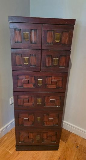 Solid Dark Wood Tallboy / Chest of Drawers - Asian Inspired
