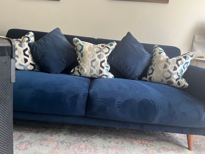 Navy velour sofa (almost new)