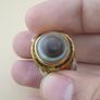 Vintage Sulemani Natural Eye Agate Bead Ring Brass & Silver Inlay Design Image 5
