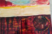 The View 30.5 X 30.5 Cms Oil On Board Composition Abstraite Multicolore