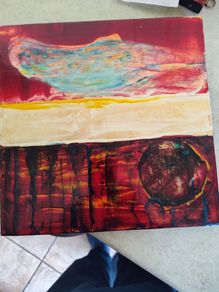 The View 30.5 X 30.5 Cms Oil On Board Composition Abstraite Multicolore