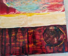 The View 30.5 X 30.5 Cms Oil On Board Composition Abstraite Multicolore