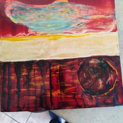 The View 30.5 X 30.5 Cms Oil On Board Composition Abstraite Multicolore