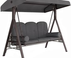 3 Seat Garden Swing Chair Steel Swing Bench w/ Cushions Cup Trays