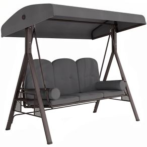 3 Seat Garden Swing Chair Steel Swing Bench w/ Cushions Cup Trays