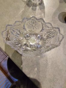 Vintage Bohemian Czech Crystal  Footed Bowl Hand Cut Queen Lace 24% Lead Glass.