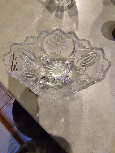 Vintage Bohemian Czech Crystal  Footed Bowl Hand Cut Queen Lace 24% Lead Glass.