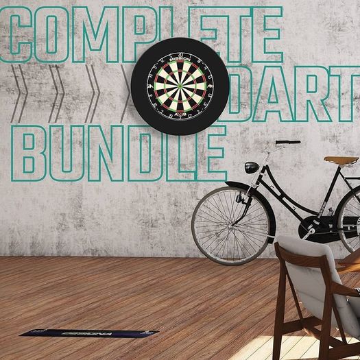 NEW SALE | Darts and Dartboard Complete Bundle Including Surround and Oche with 2 Sets of Darts, Black