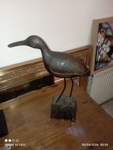 Vintage African Wood Figurine of Wader Bird on Base