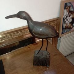 Vintage African Wood Figurine of Wader Bird on Base