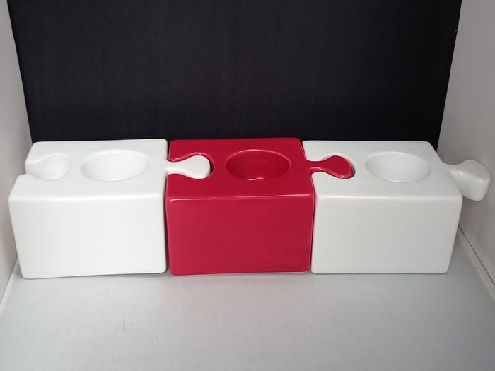 SALE!  Red / White Jigsaw Puzzle Candle Holders