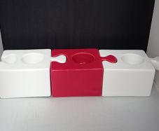 SALE!  Red / White Jigsaw Puzzle Candle Holders