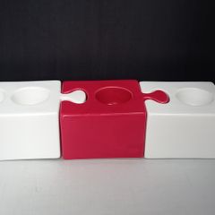 SALE!  Red / White Jigsaw Puzzle Candle Holders