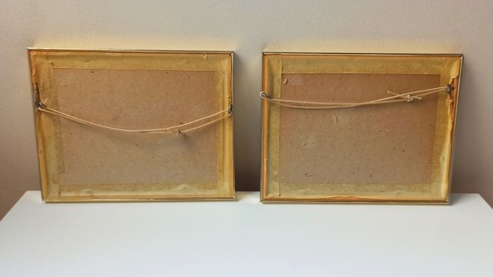 Two Dufex gold foil prints Shakespeare's Birthplace in Stratford-upon-Avon and Man & his Horse Chiddingstone, Kent  in brass glazed frames   size 17.5x22.5cm