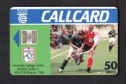 1995 Ireland 50 unit Nissan European Hockey Championships which took place at UCD, Belfield, Dublin 4 the 16th-27th of August 1995 (Schlumberger SC7) Call Card Used. Telecom Eireann card number 1096.