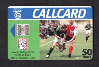 1995 Ireland 50 unit Nissan European Hockey Championships which took place at UCD, Belfield, Dublin 4 the 16th-27th of August 1995 (Schlumberger SC7) Call Card Used. Telecom Eireann card number 1096.