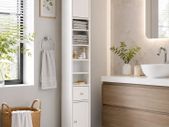 Slim Bathroom Storage Cabinet  Tall Space Saving Bathroom Cabinet with Drawer & Double Door Storage, 180cm
