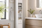 Slim Bathroom Storage Cabinet  Tall Space Saving Bathroom Cabinet with Drawer &amp; Double Door Storage, 180cm