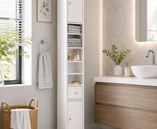 Slim Bathroom Storage Cabinet  Tall Space Saving Bathroom Cabinet with Drawer & Double Door Storage, 180cm