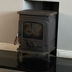 Stanley stove and black hearth