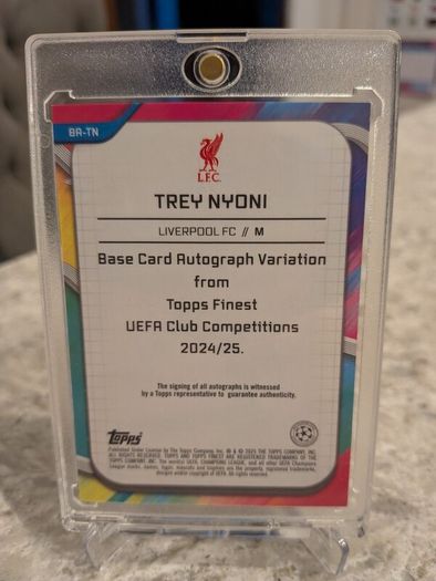 Trey Nyoni Liverpool FC Topps Finest RC 24/25 season numbered /75 auto