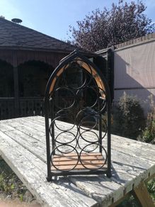 Freestanding Metal & Wood Wine Rack (7-Bottle Capacity)