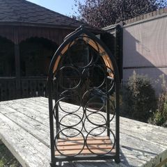 Freestanding Metal & Wood Wine Rack (7-Bottle Capacity)