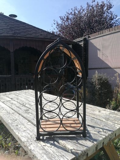 Freestanding Metal & Wood Wine Rack (7-Bottle Capacity)