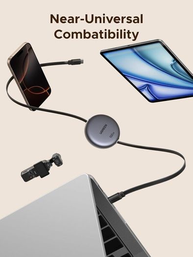 Retractable USB C to USB-C Charger Cable 100W Fast Charging 4-Length Adjustable (0.36/0.6/0.82/1M) Auto Rewind Type C Lead For MacBook, iPad, iPhone Air/17/16, Galaxy S25, 1M Max, Black