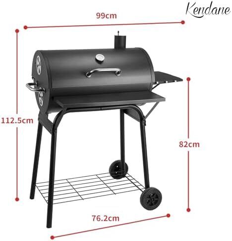 BBQ Grill Smoker With Side Shelves, Barbecue Garden Grill with Temperature Gauge, Outdoor Oil Drum Camping Barbeque Charcoal BBQ Barrel