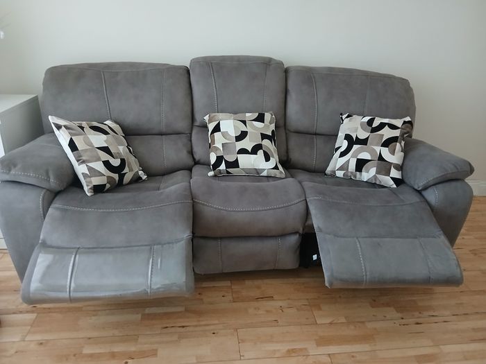 3 Seater Grey Suede Fabric Reclining Sofa - Bradford