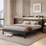 King Size Bed Frames with 5ft Upholstered Wooden Two-shelf Storage Headboard, Charging Station,LED Lights, 150x200 cm Heavy Duty Metal Platform Bed Kingsize,No Box Spring Needed,Grey Image 4