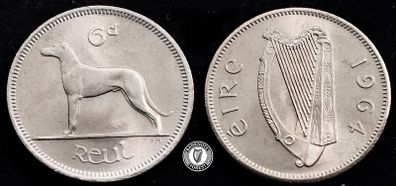 [#2407] - Ireland 1964 | Irish 6p | 6 Pence | Wolfhound | KM.13a | MS
